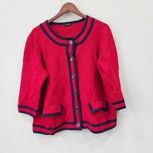 Talbots Womens Knit Button Up Blazer Red Contrast Trim Regencycore Preppy Office